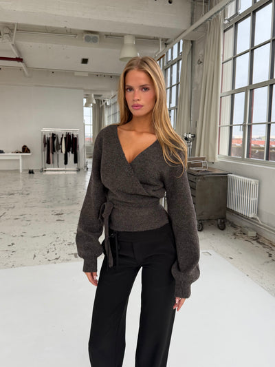 Wool blend wrap cardigan - Dark grey/brown