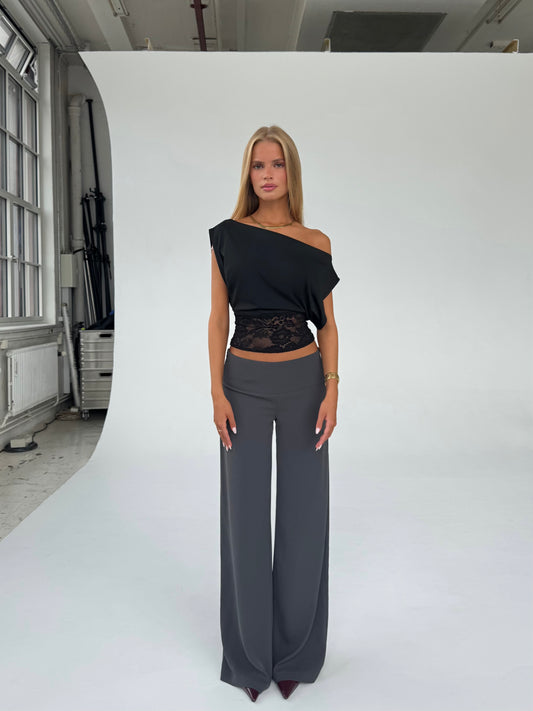 Flowy low waist bukser - mørk grå