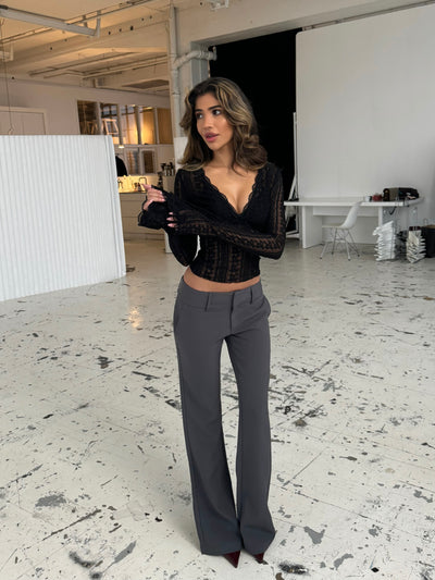 Livia Low Waist Pants - Dark Gray