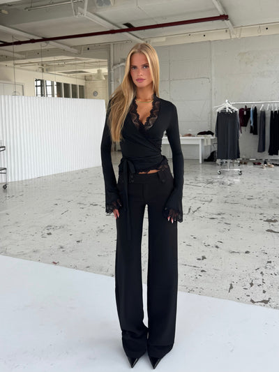 TALL Button low waist pants - black