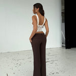 Livia low waist bukser - mørk brun