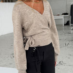 Wool blend wrap cardigan - beige