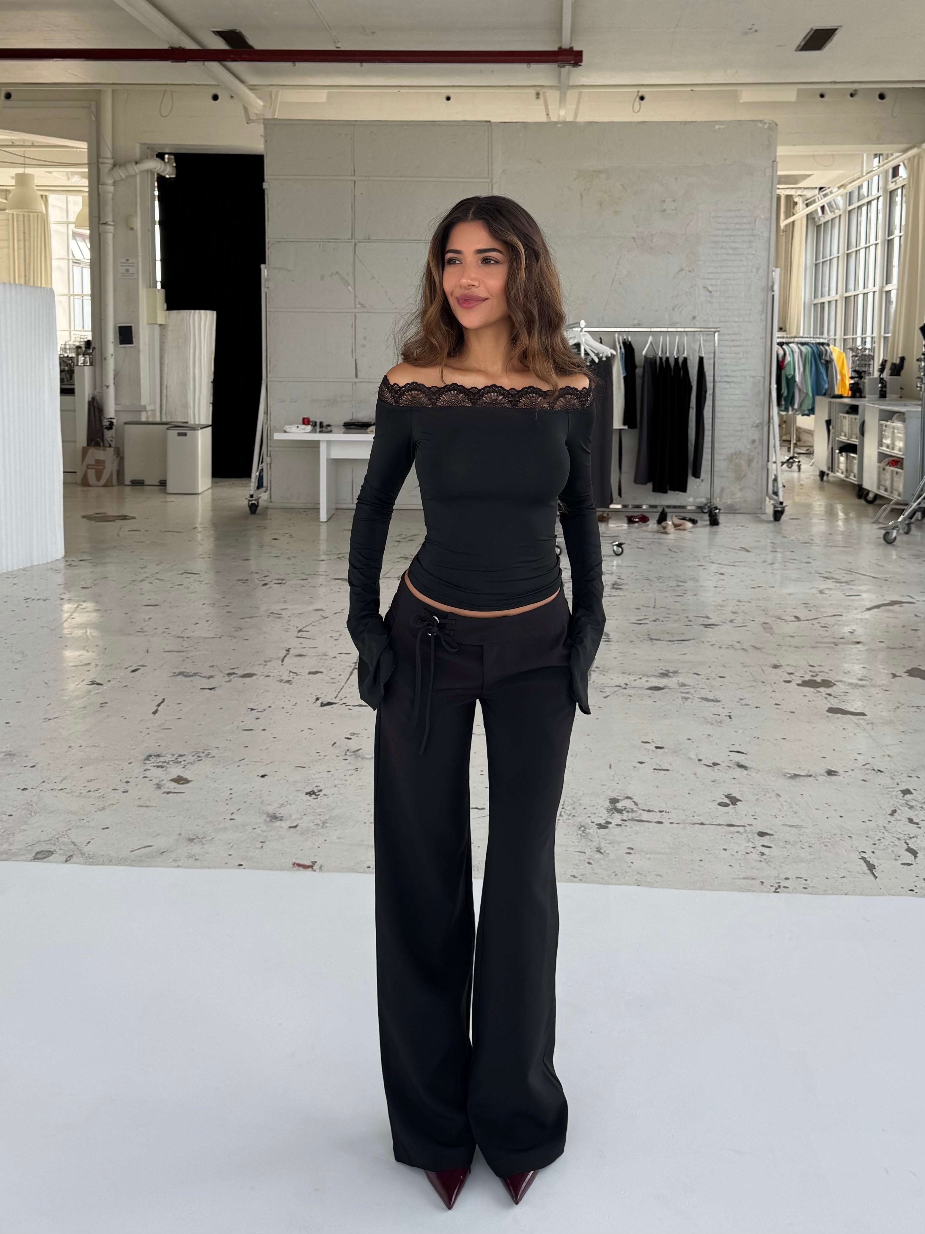 Buckle low waist bukser - sort