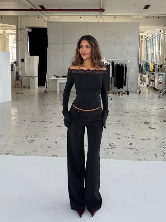 Buckle low waist bukser - sort