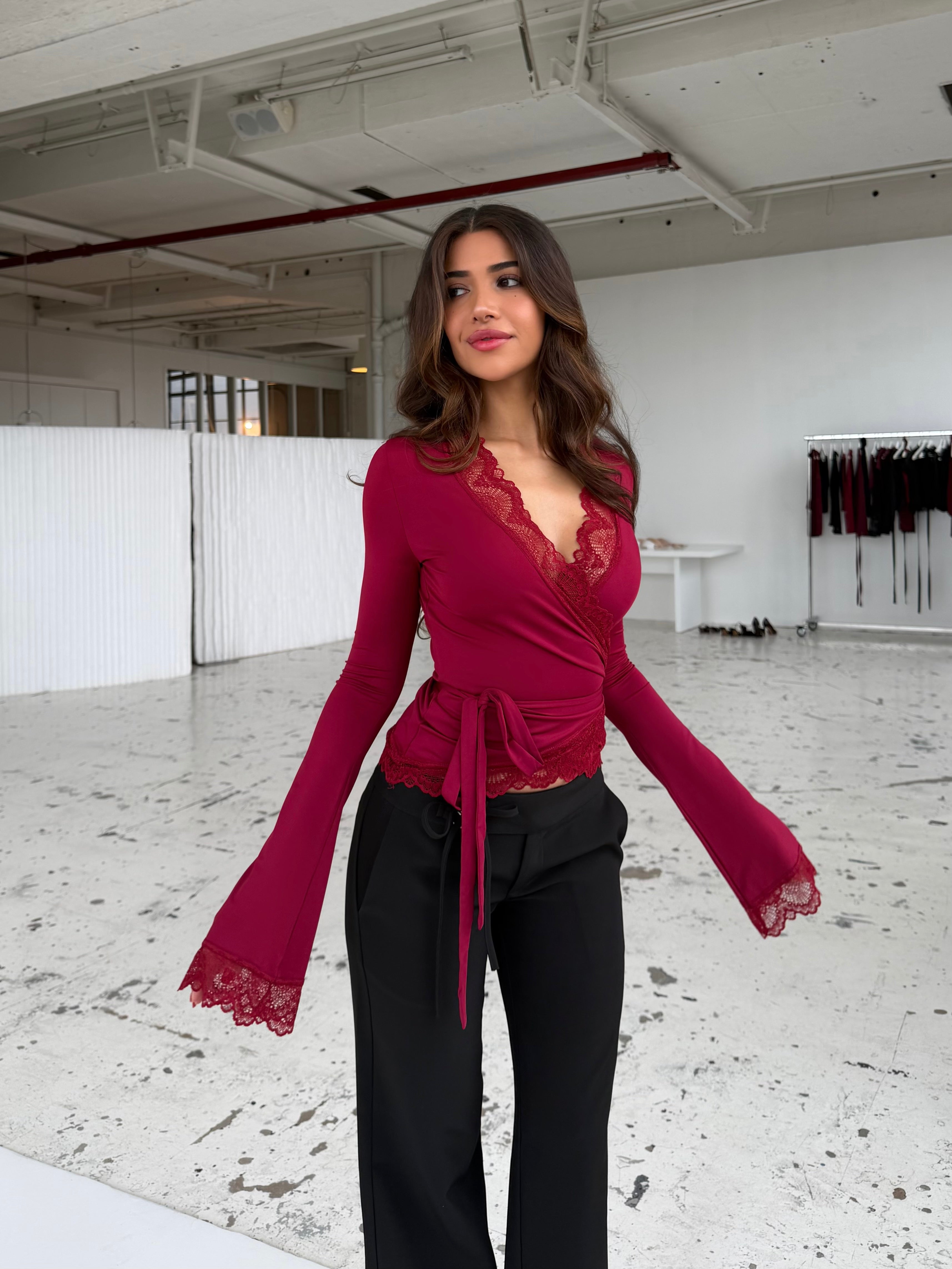 New ballerina basic lace top - mørk rød