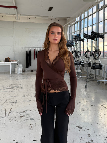 New ballerina basic lace top - mørk brun