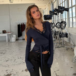 New ballerina basic lace top - mørk blå