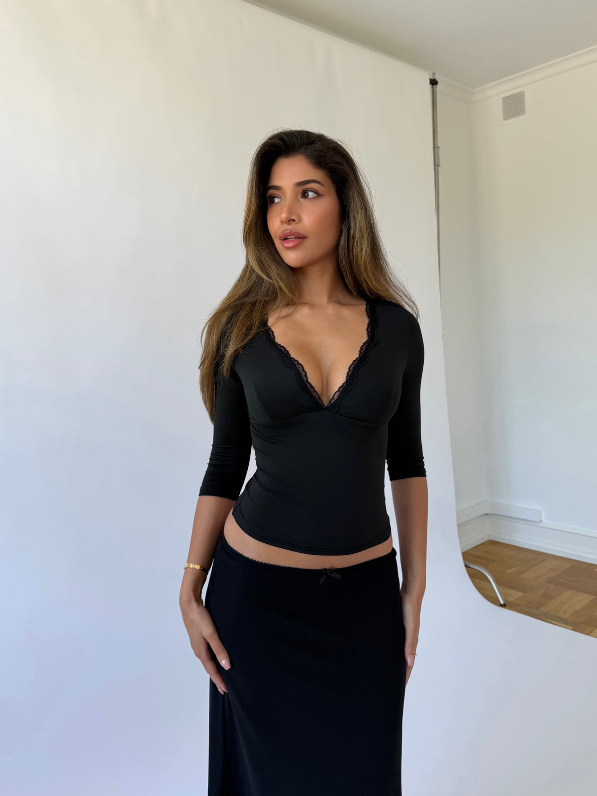 Quarter sleeve lace top - sort