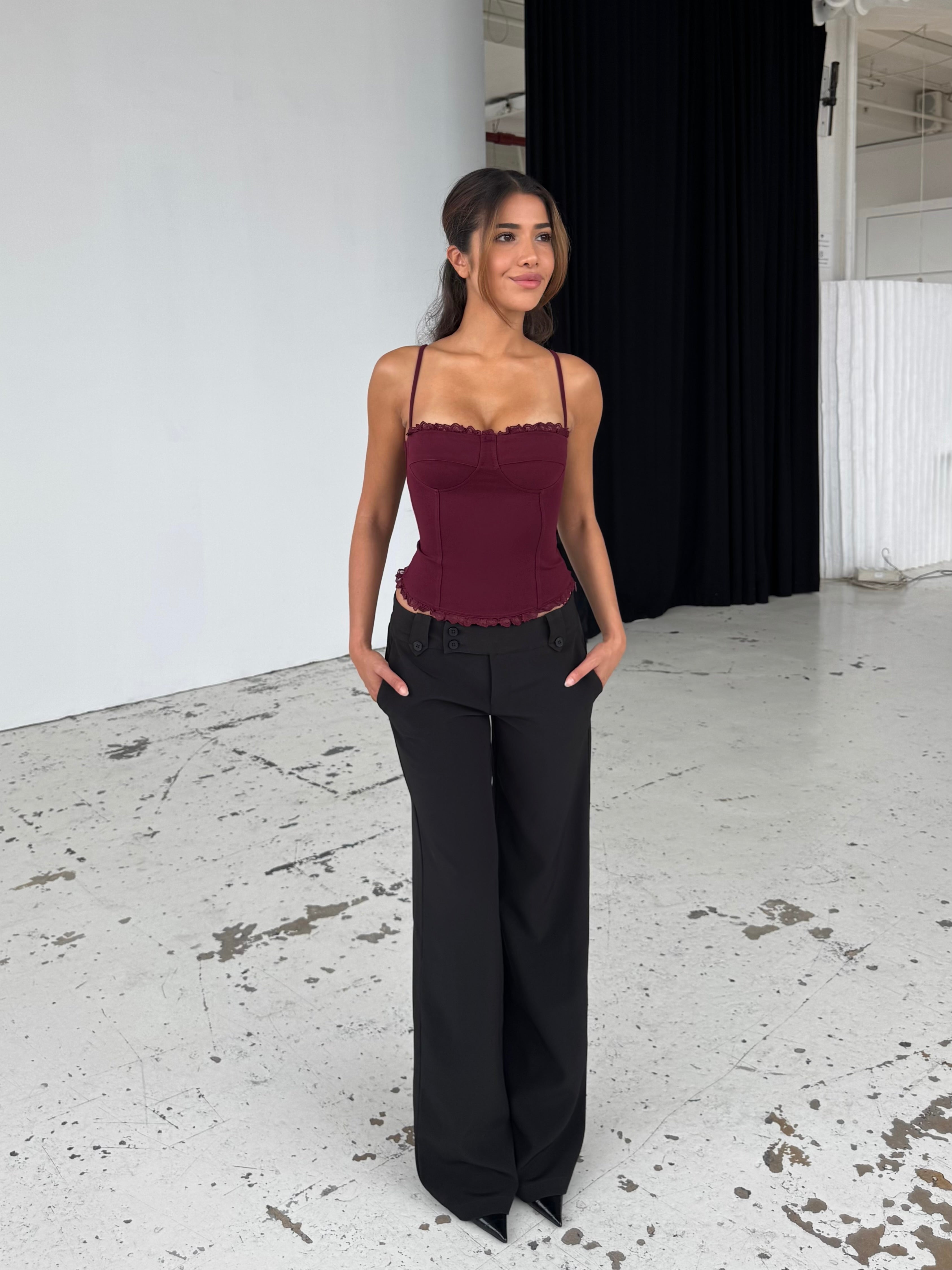 Lula lace corset top - mørk rød