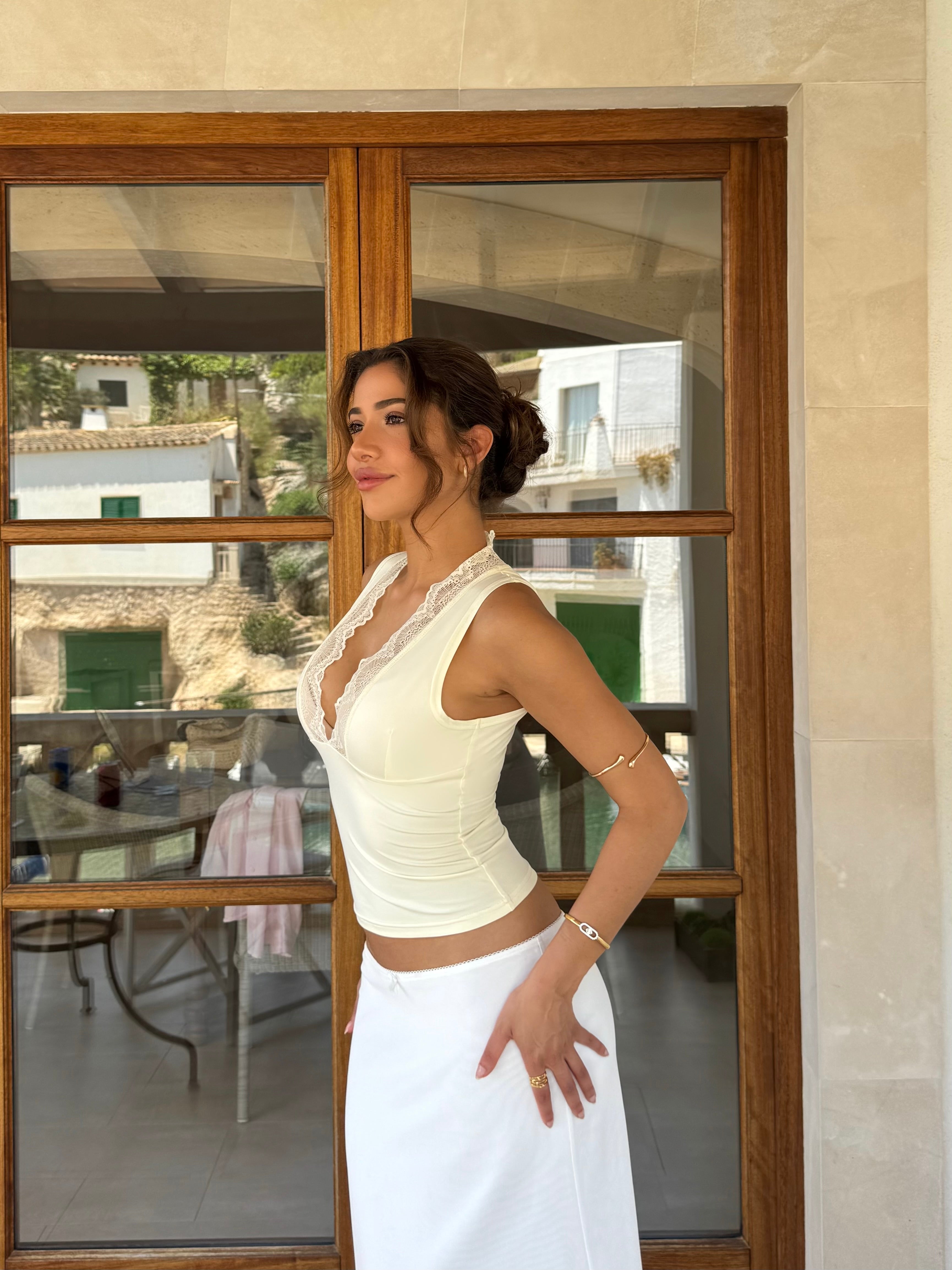 Lucia basic lace top - lys gul