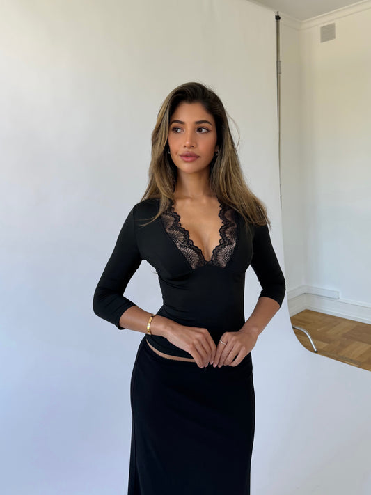Lucia quarter sleeve top - sort