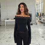 Bari basic lace top - sort