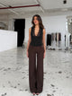 Button low waist pants - Dark brown
