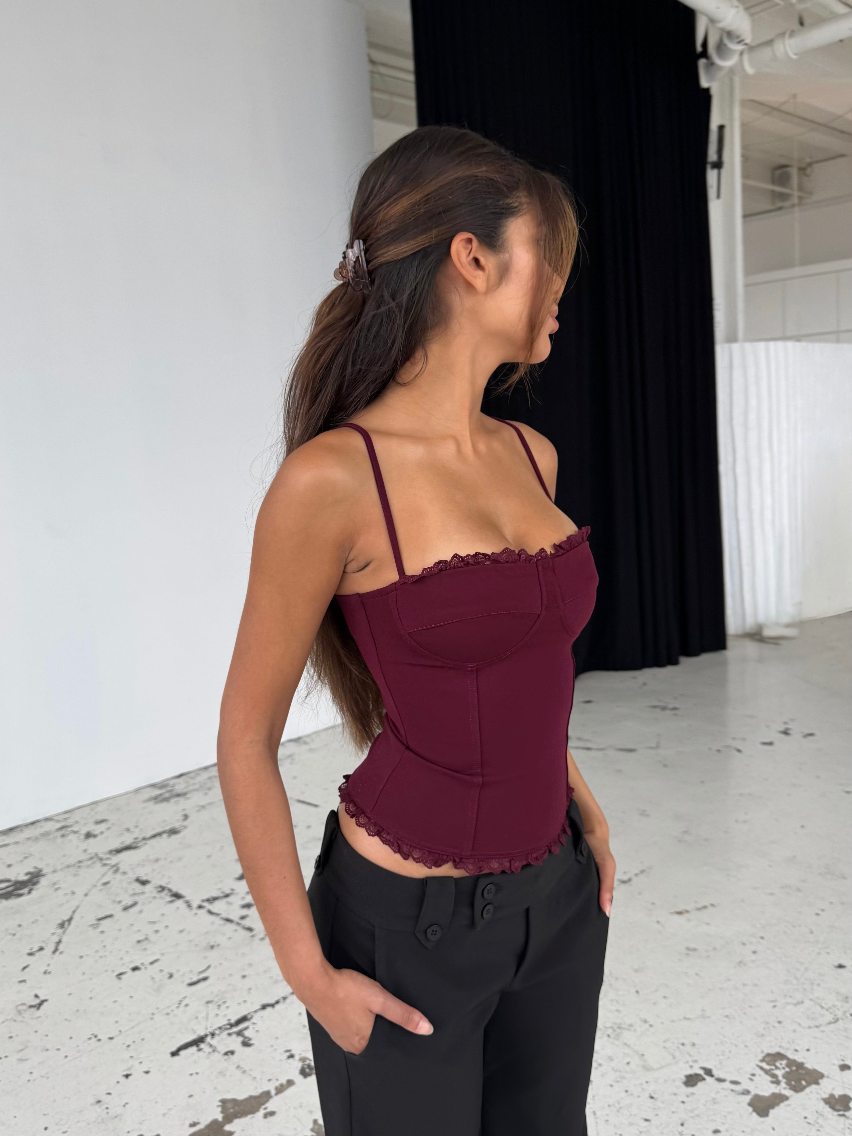 Lula lace corset top - mørk rød