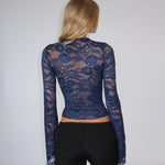 Lara lace long sleeve top - mørk blå