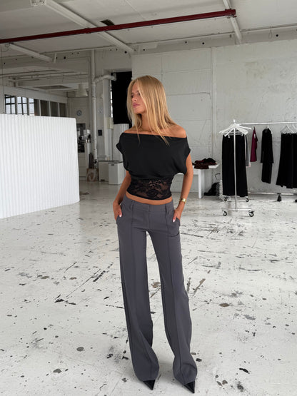 TALL Vera Wide low waist bukser - mørk grå