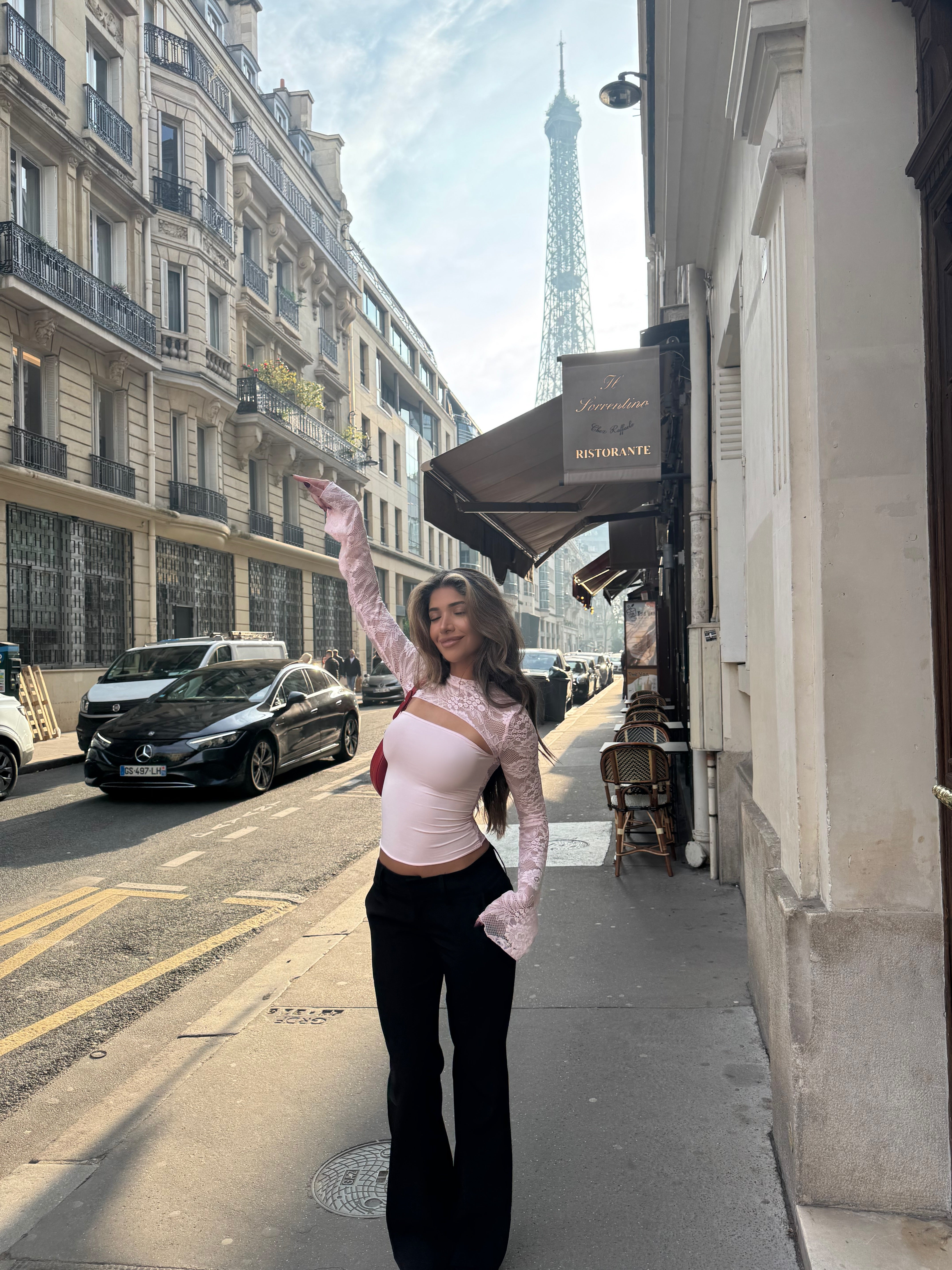 Lara lace long sleeve top - lyserød