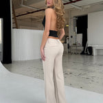 Livia low waist bukser - lys beige