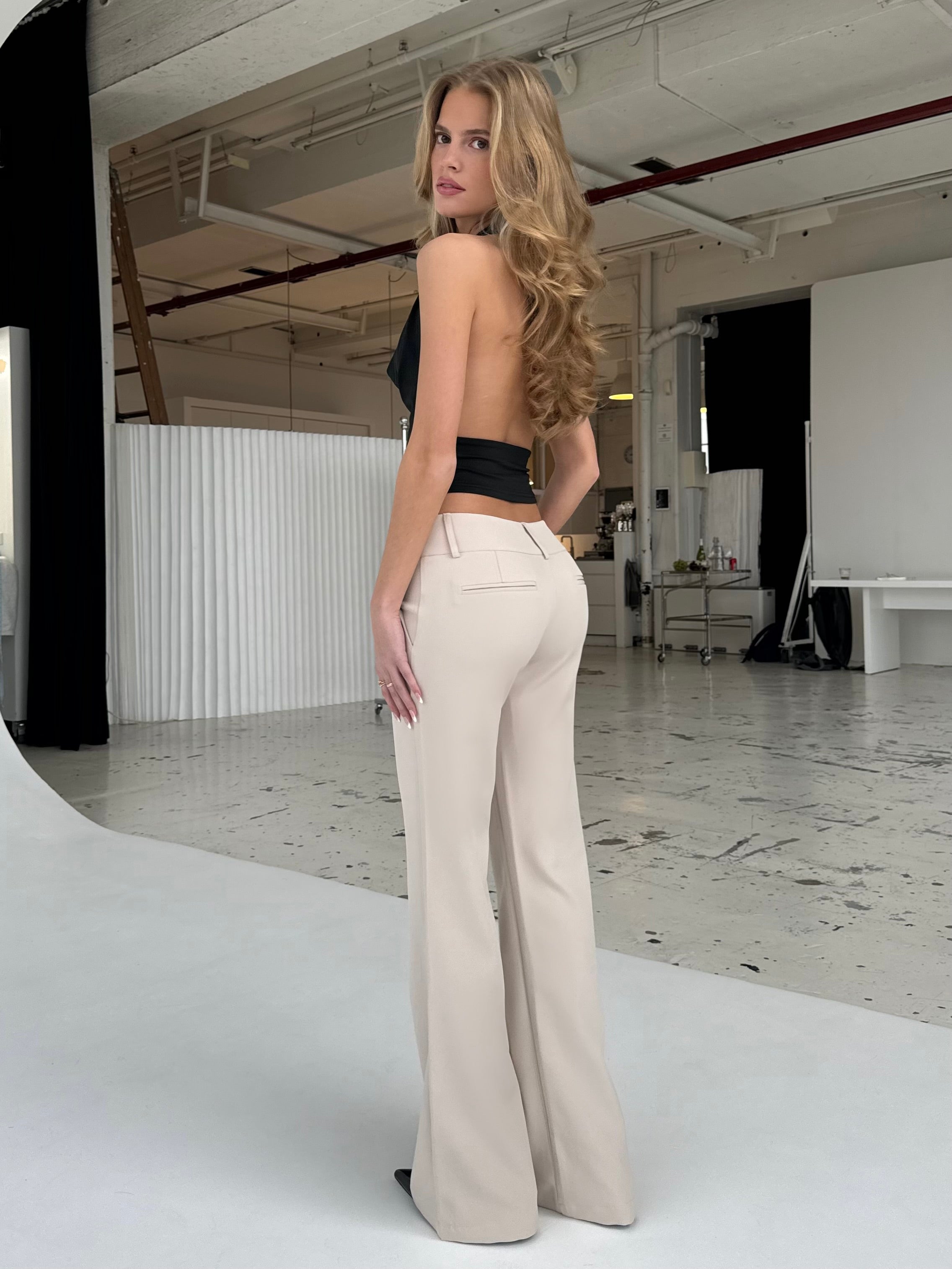 Livia low waist bukser - lys beige