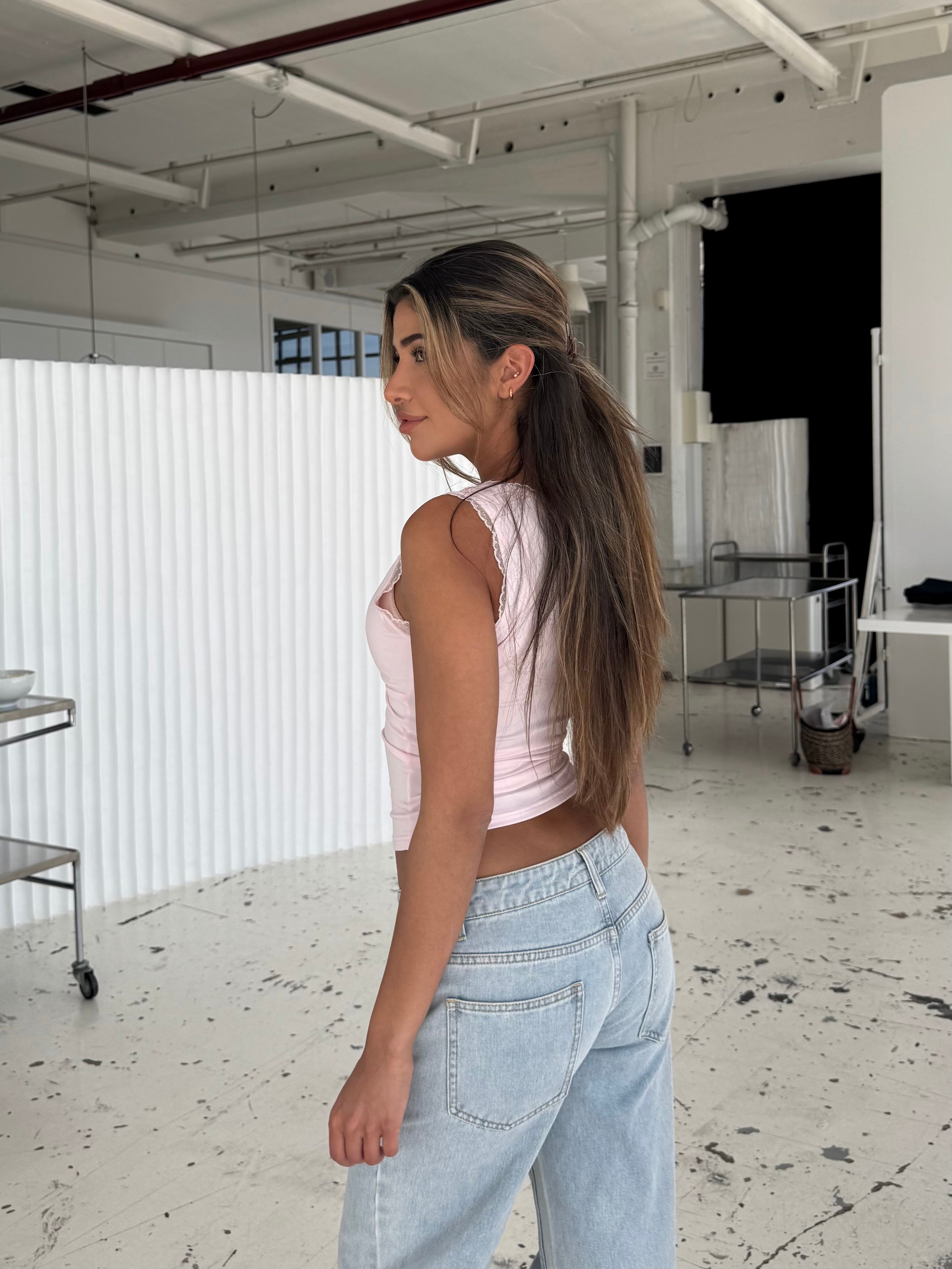 Basic lace top - lyserød