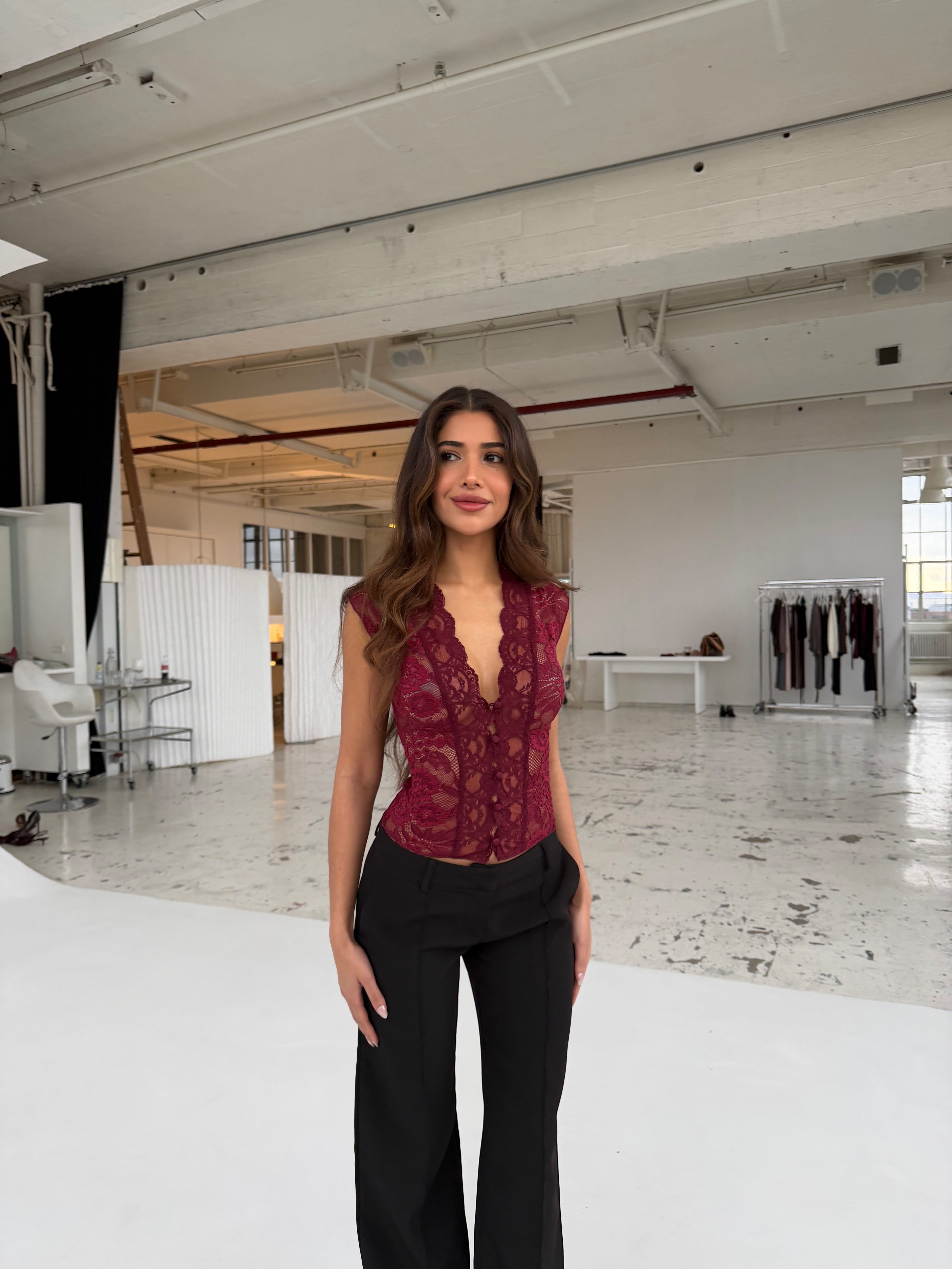 Pretty Luna lace tee - bordeaux