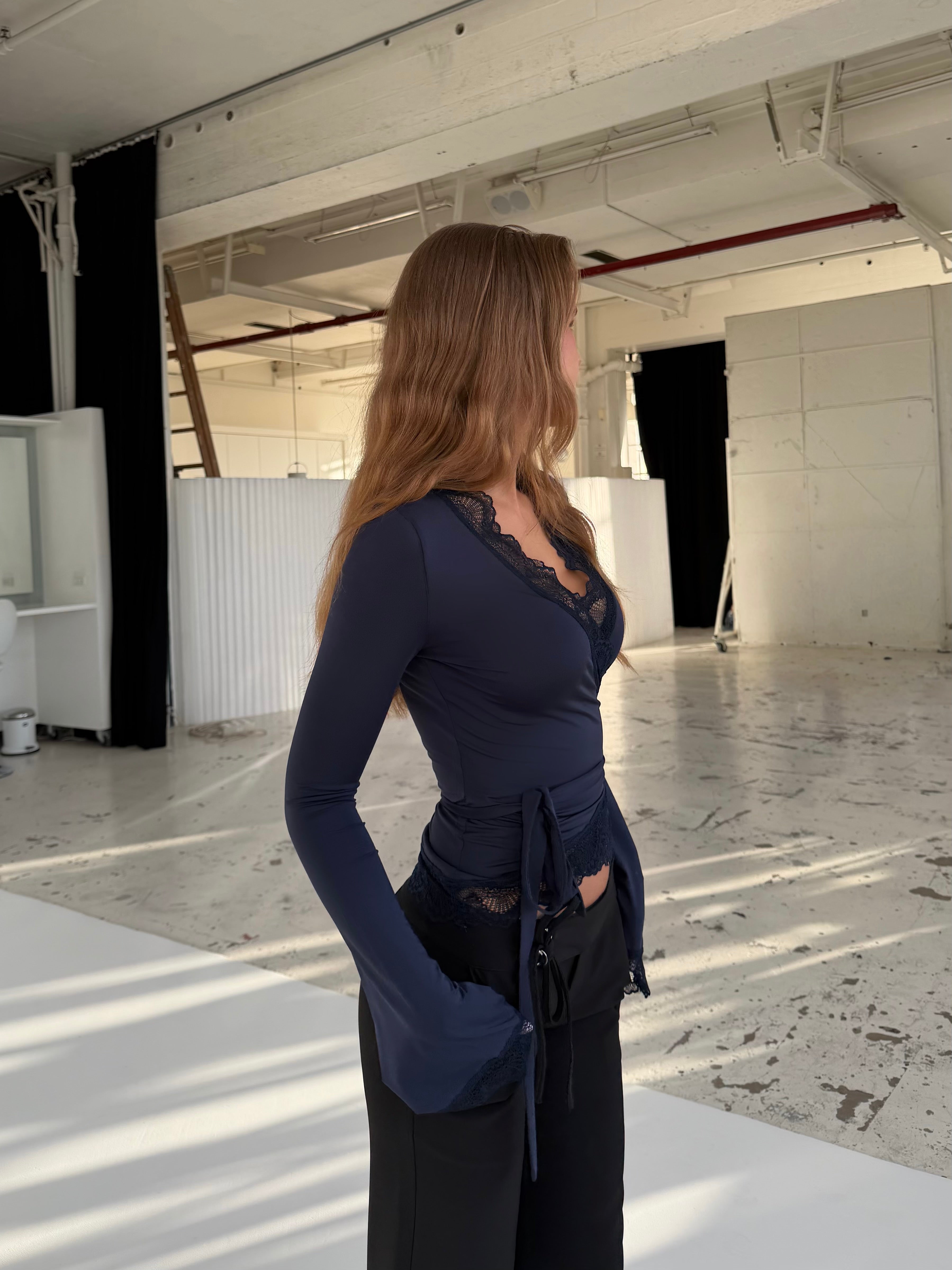 New ballerina basic lace top - mørk blå