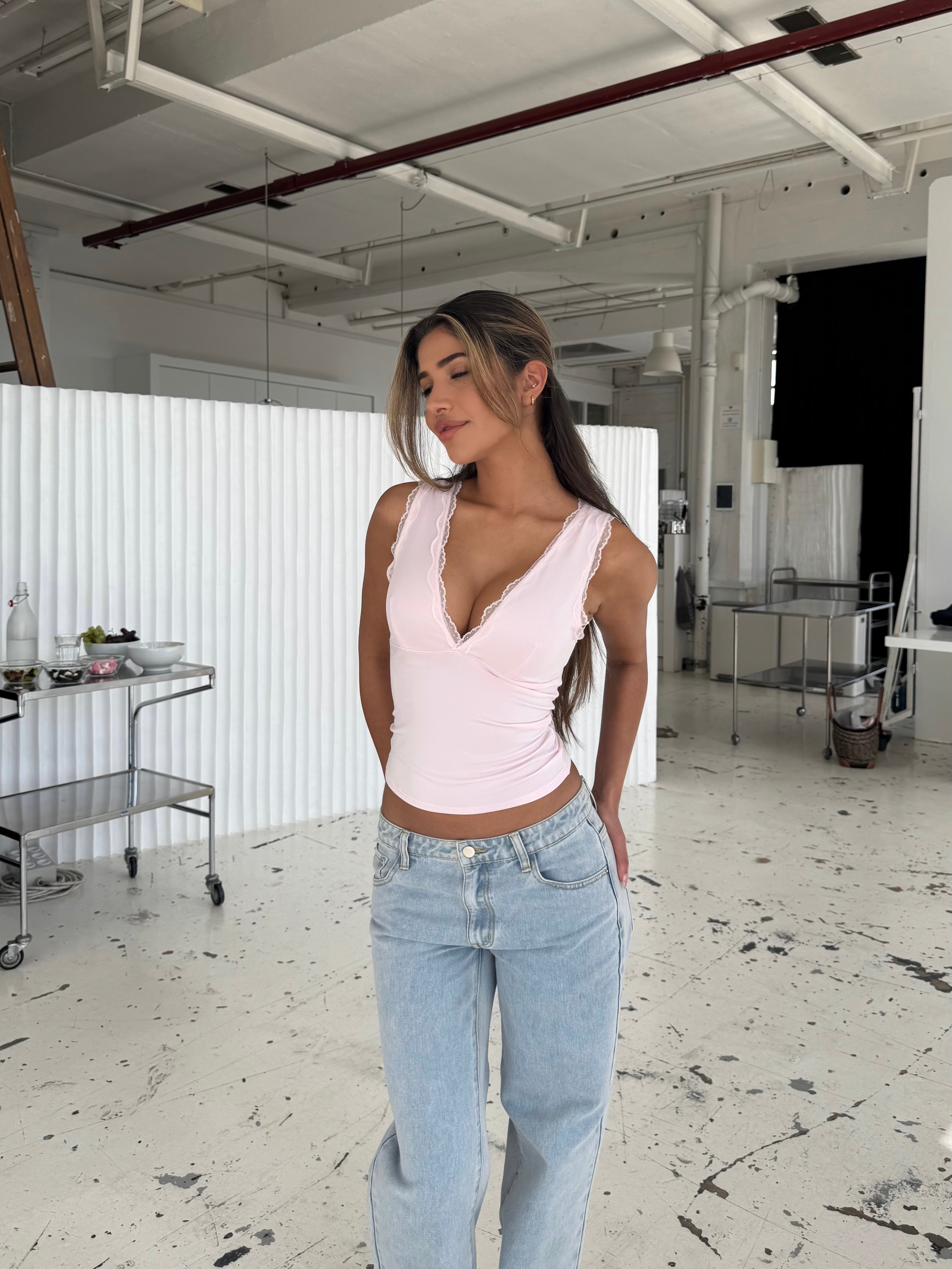 Basic lace top - lyserød