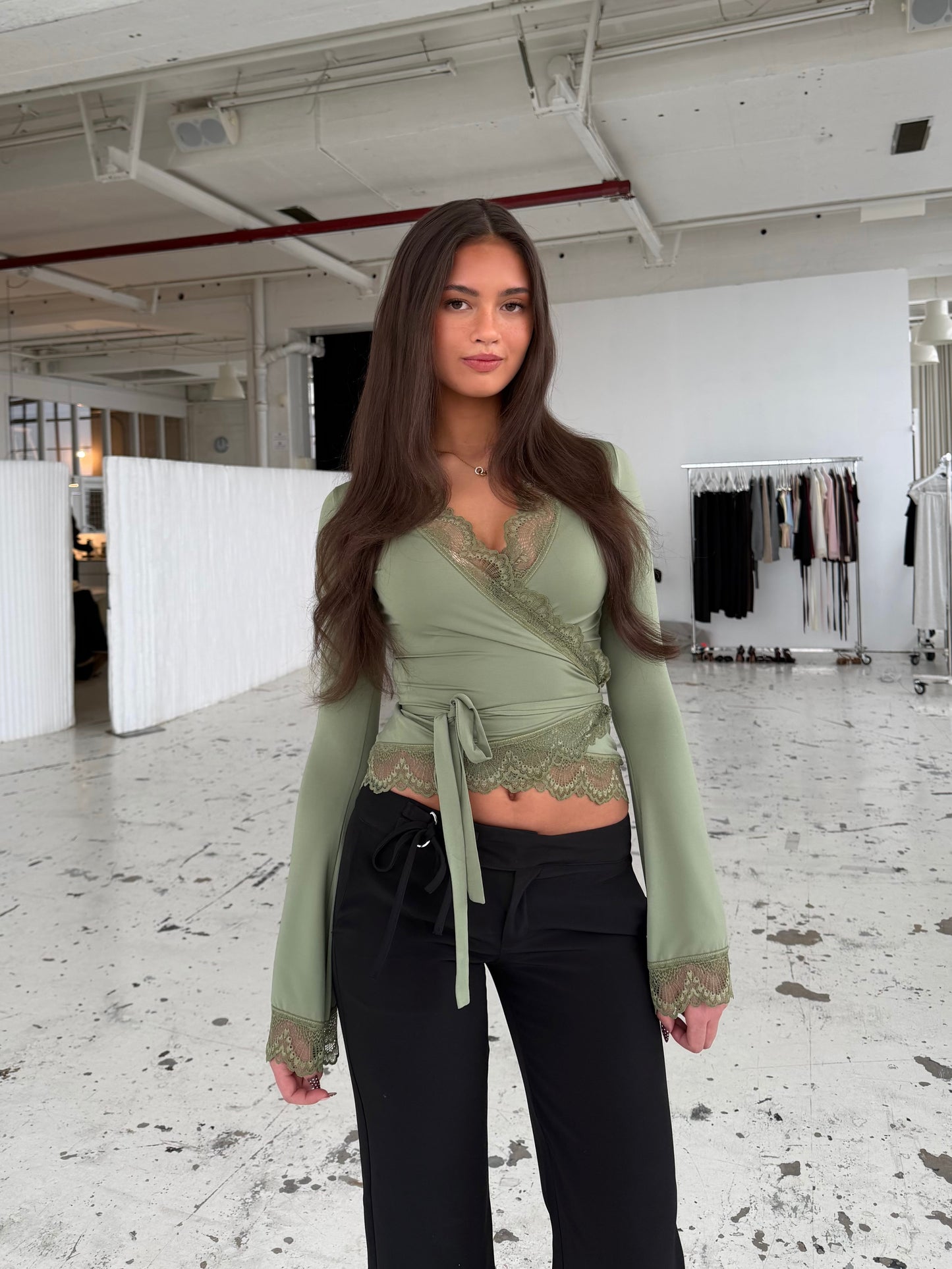 New ballerina basic lace top - sage