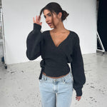 Wool blend wrap cardigan - mørk grå