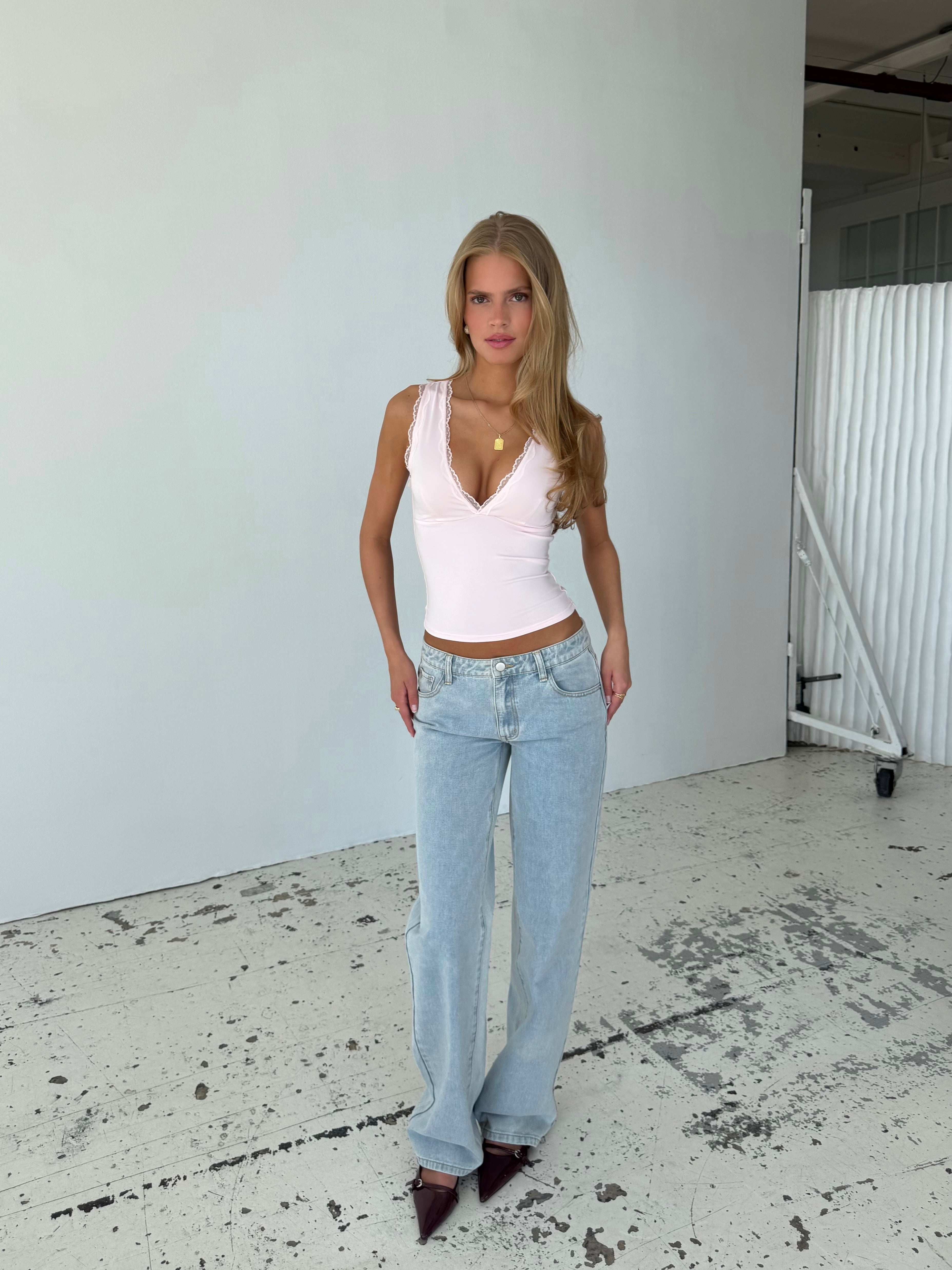 Basic lace top - lyserød