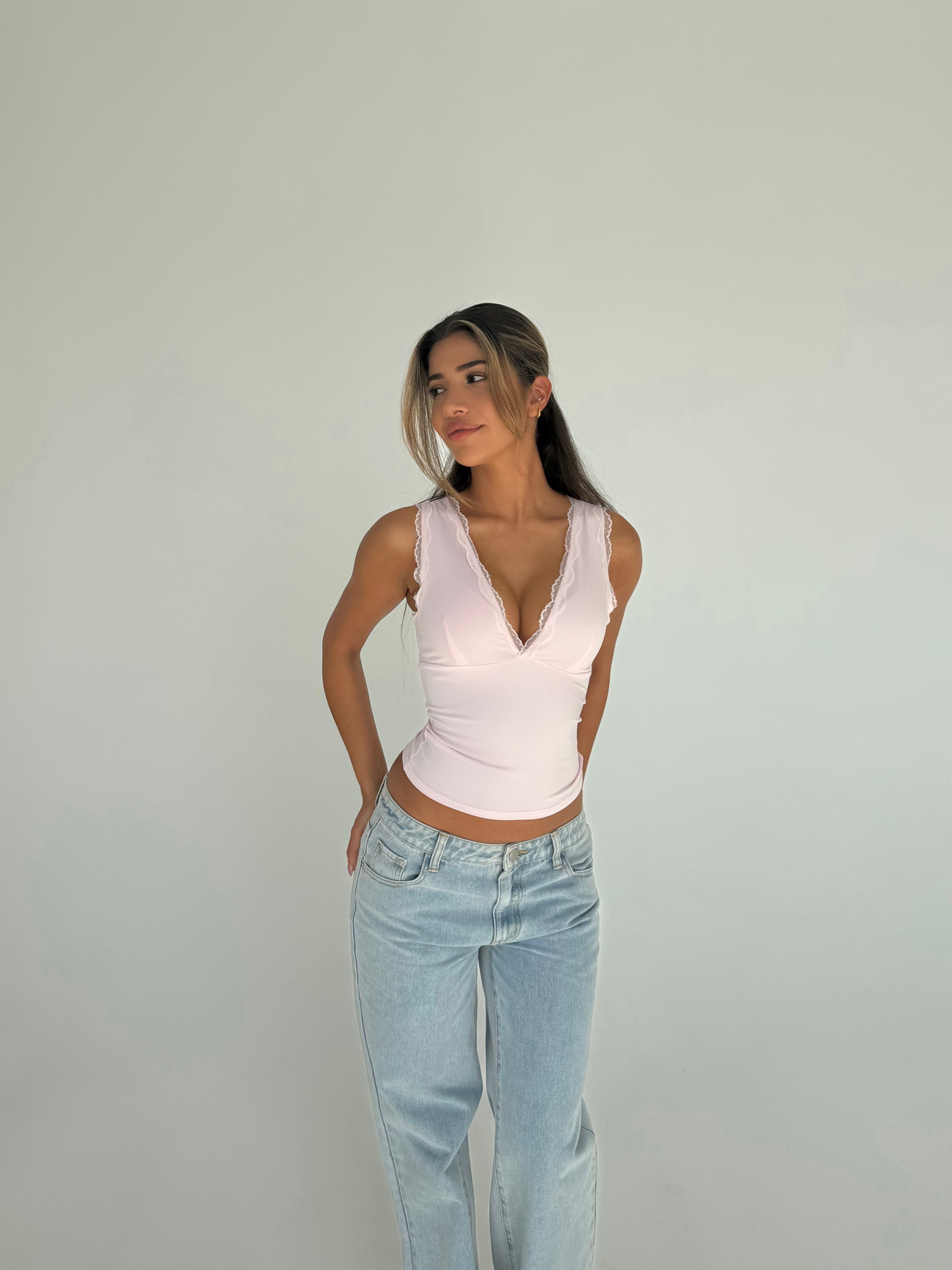 Basic lace top - lyserød