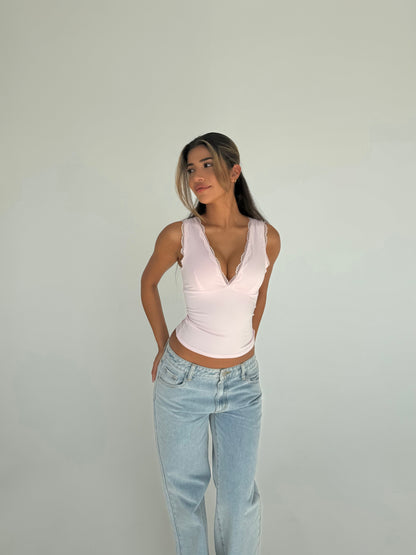 Basic lace top - lyserød