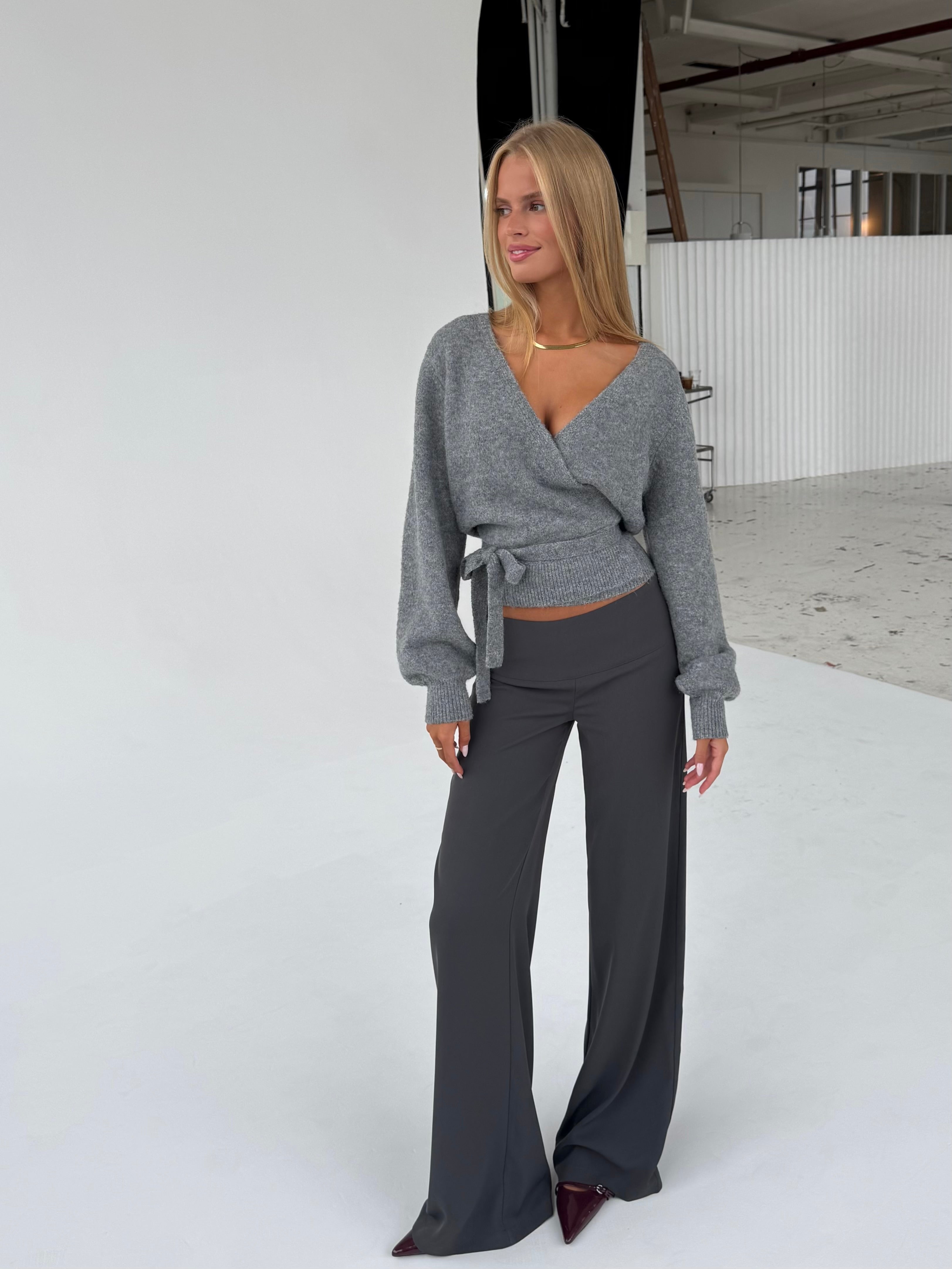 Wool blend wrap cardigan - mellem grå