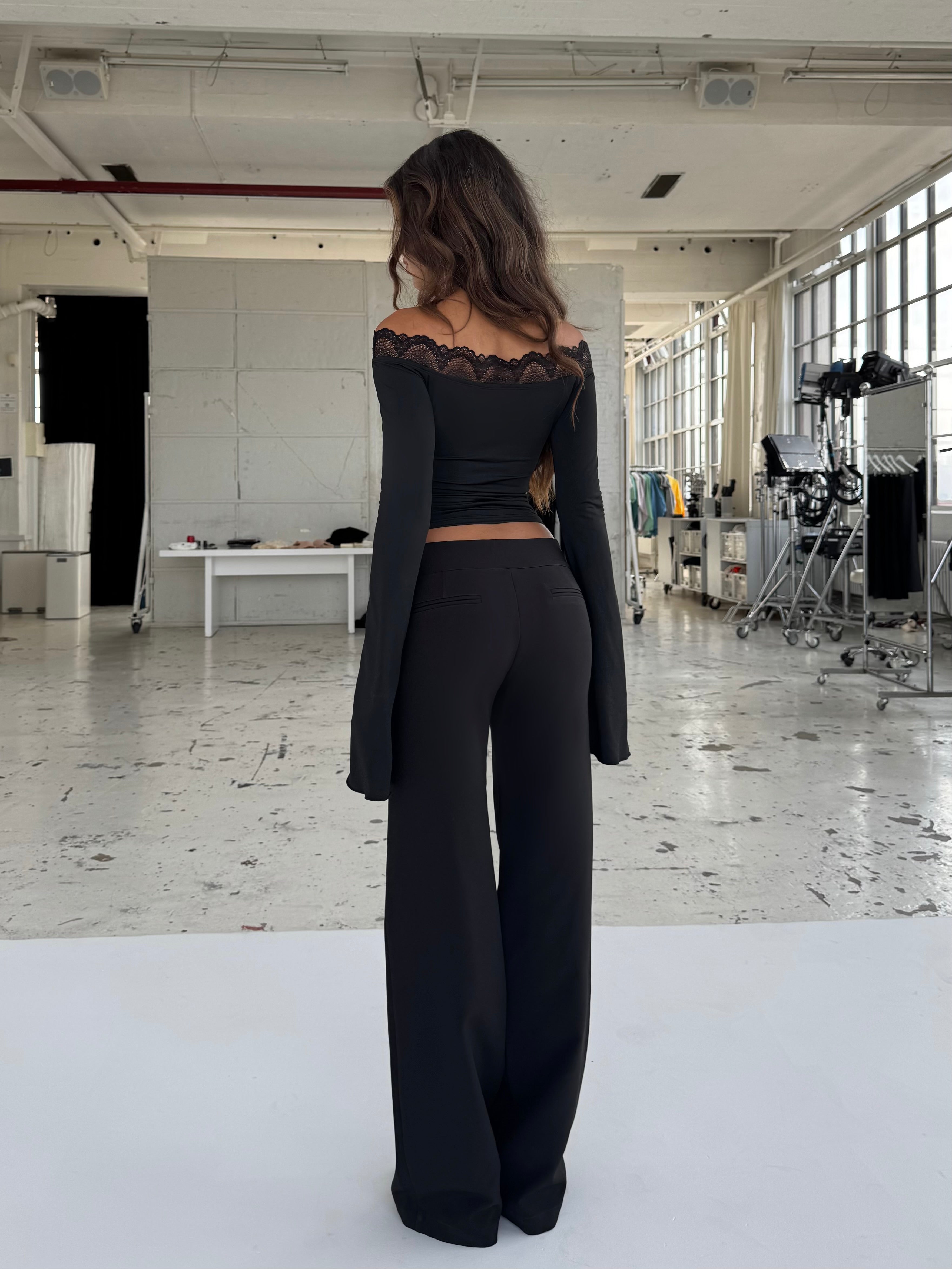 Buckle low waist bukser - sort