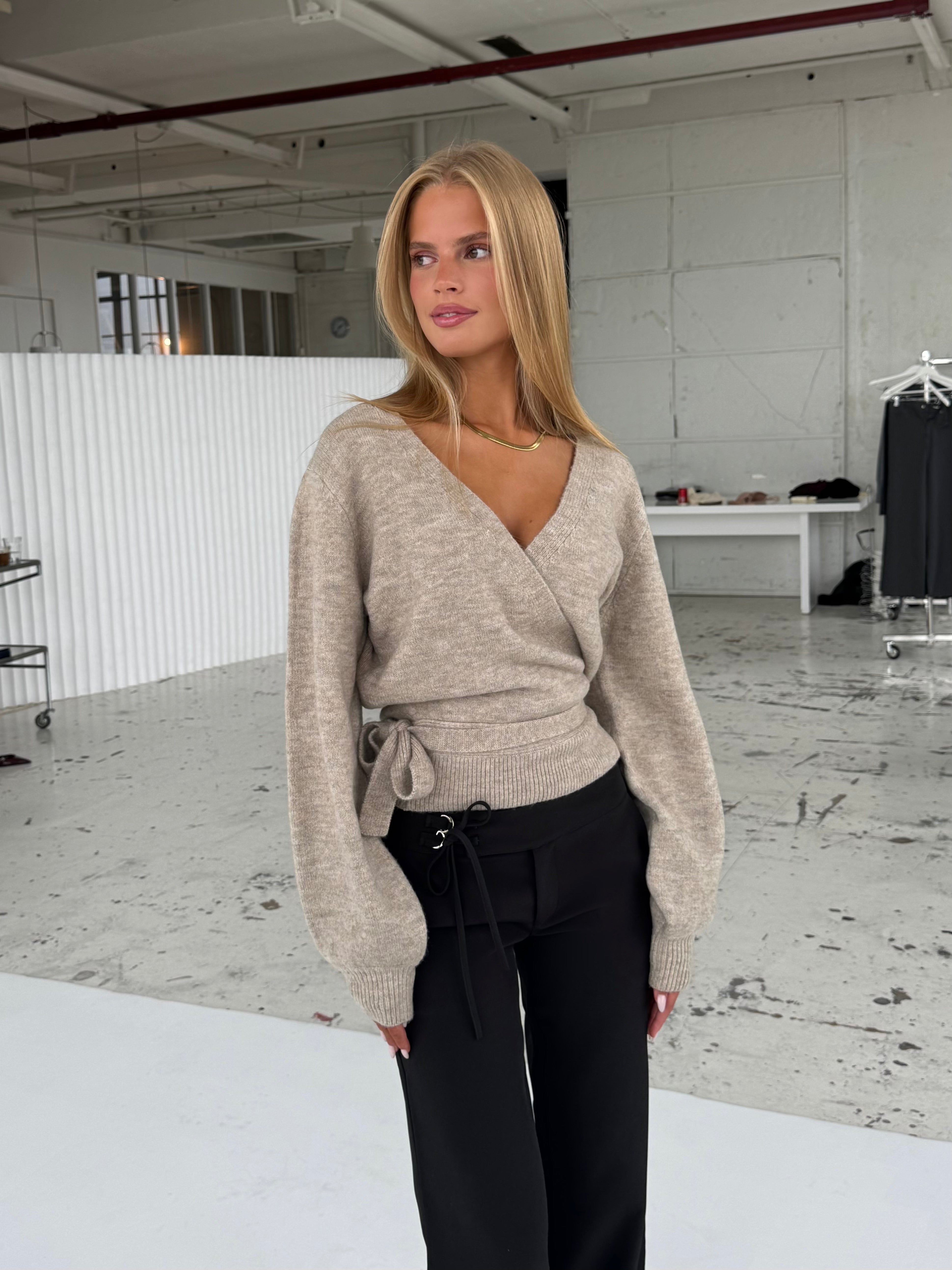 Wool blend wrap cardigan - beige