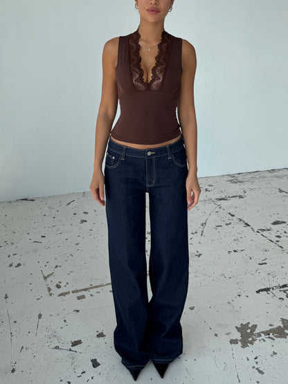 Lucia basic lace top - mørk brun