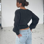 Wool blend wrap cardigan - mørk grå