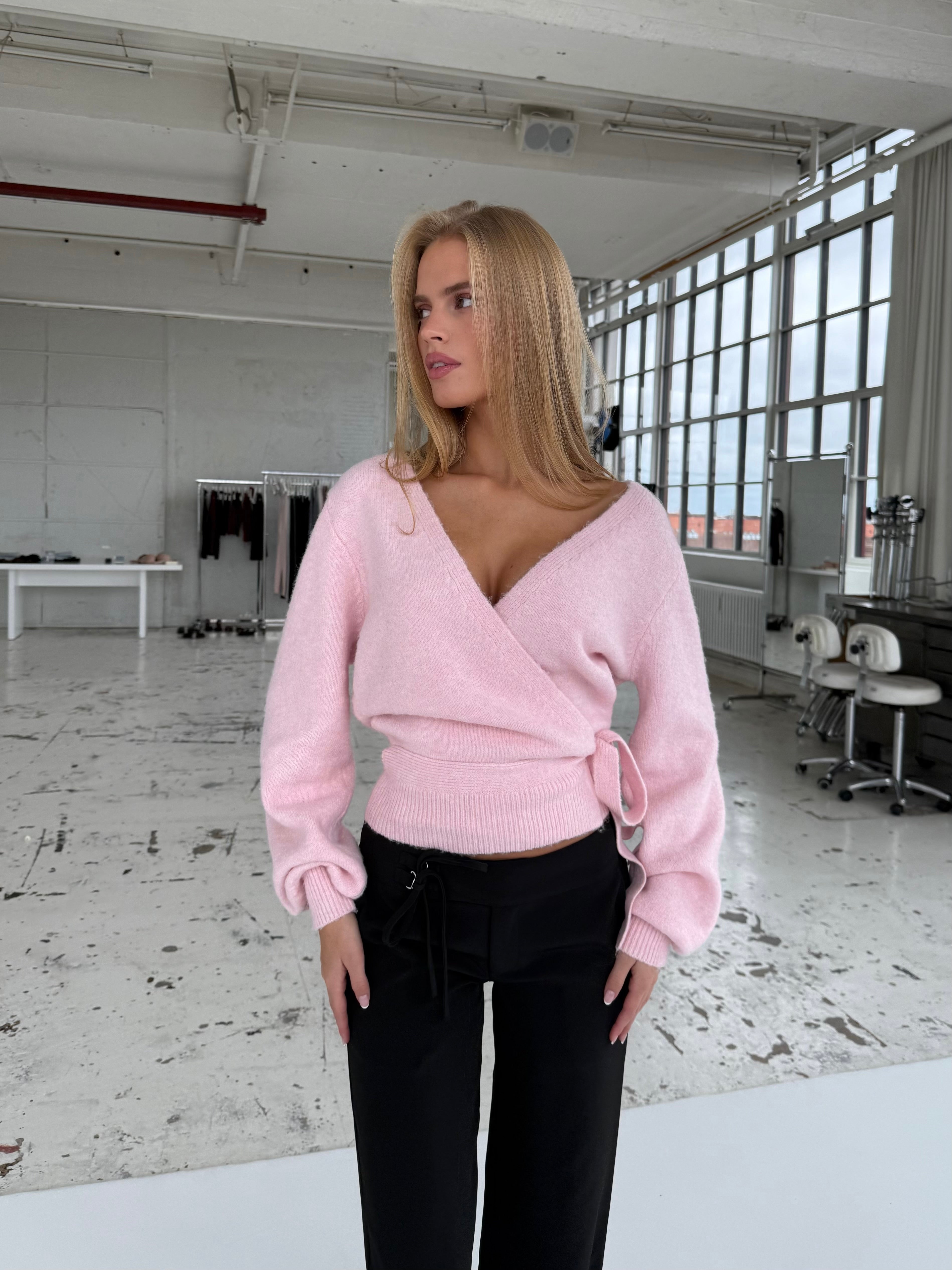 Wool blend wrap cardigan - lyserød