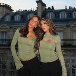 Lara lace long sleeve top - sage