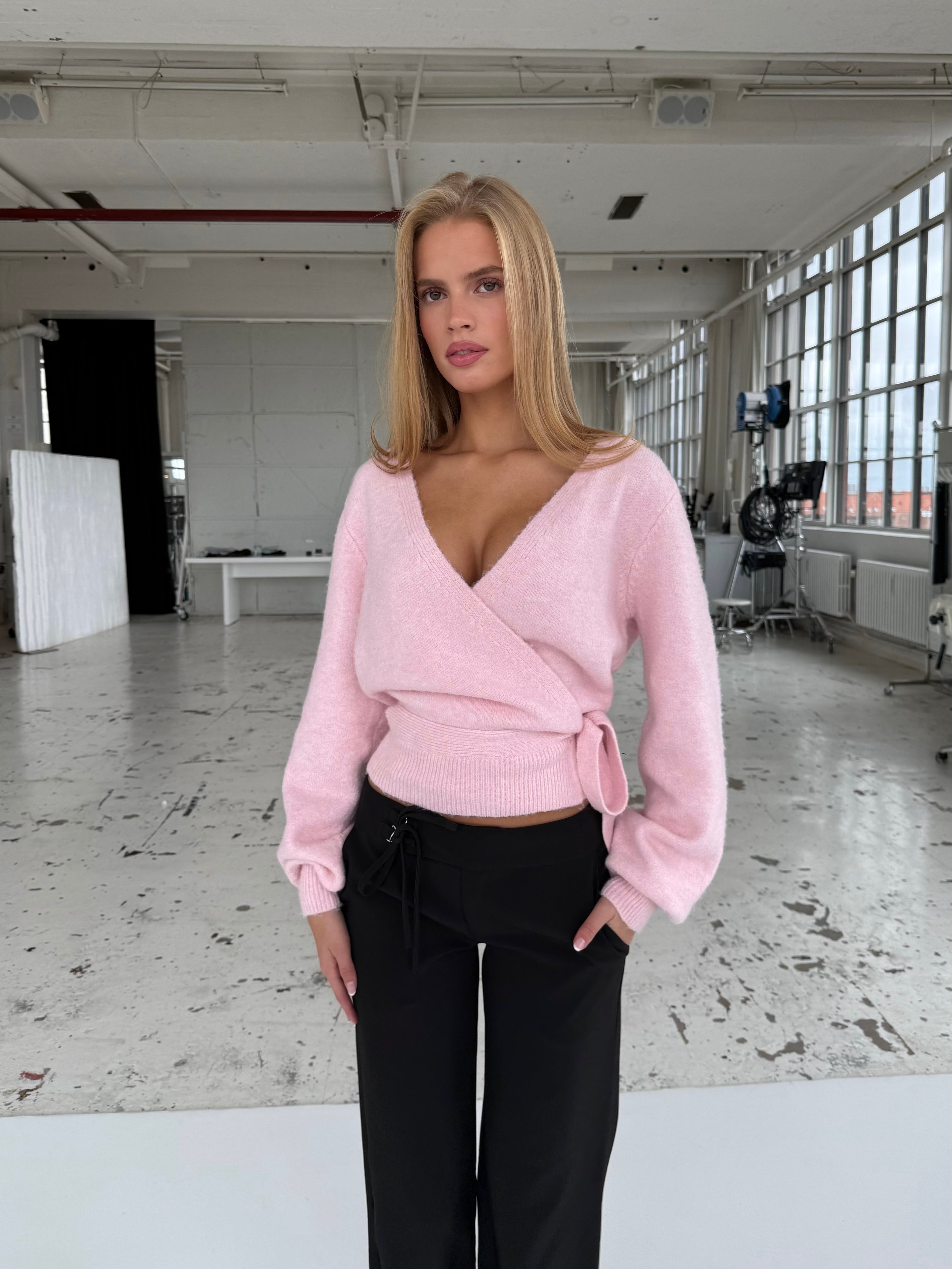 Wool blend wrap cardigan - lyserød