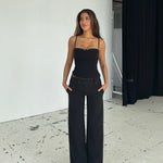 Button low waist bukser - sort