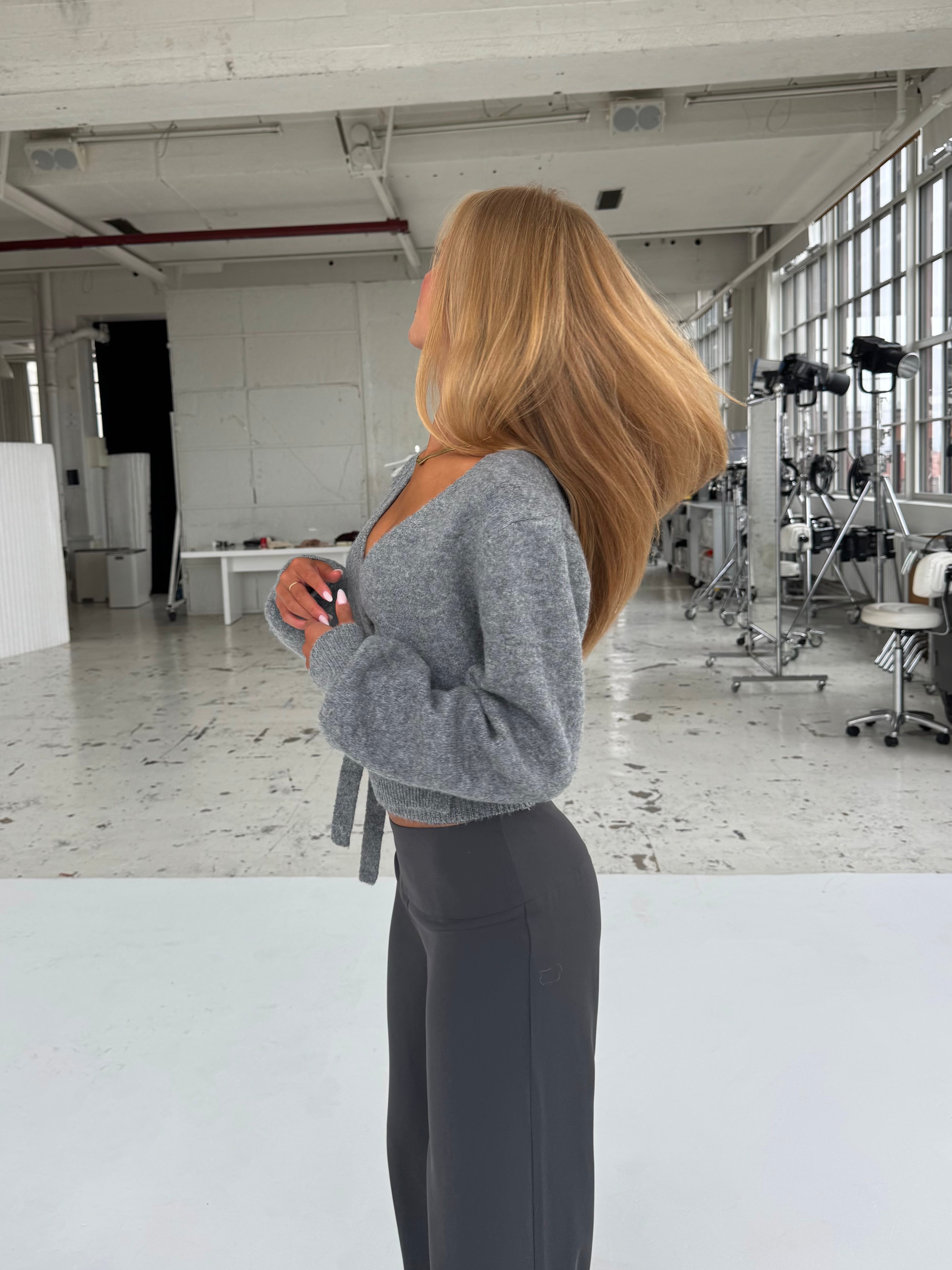 Wool blend wrap cardigan - mellem grå