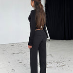 Button low waist bukser - sort stribet