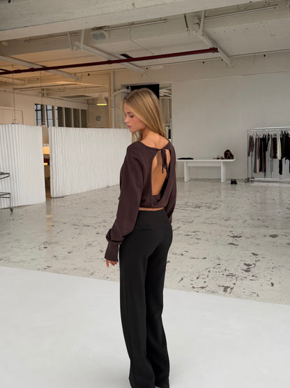 Open back knit top - mørk brun