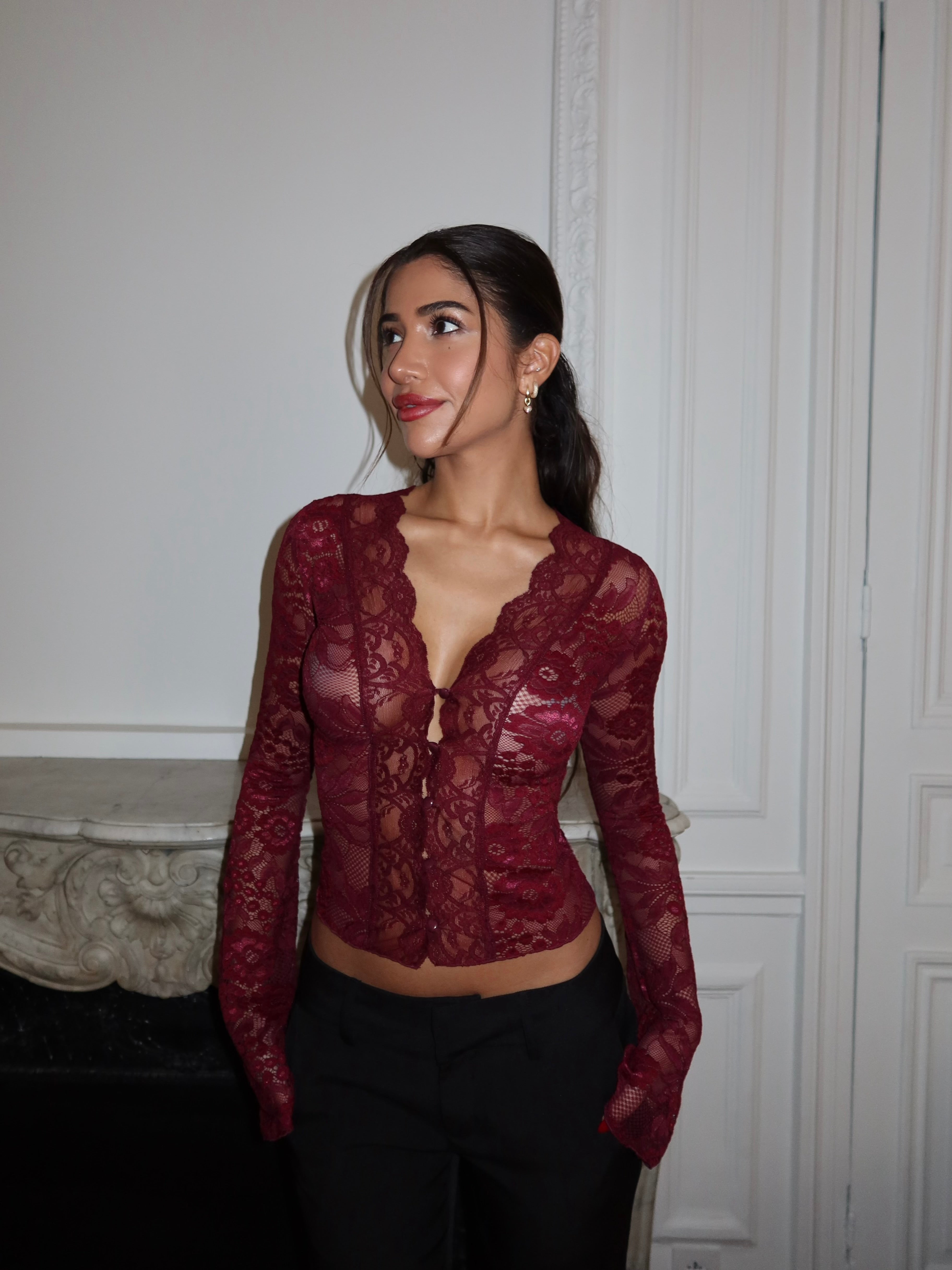 Pretty Luna lace top - bordeaux (forudbestilling)