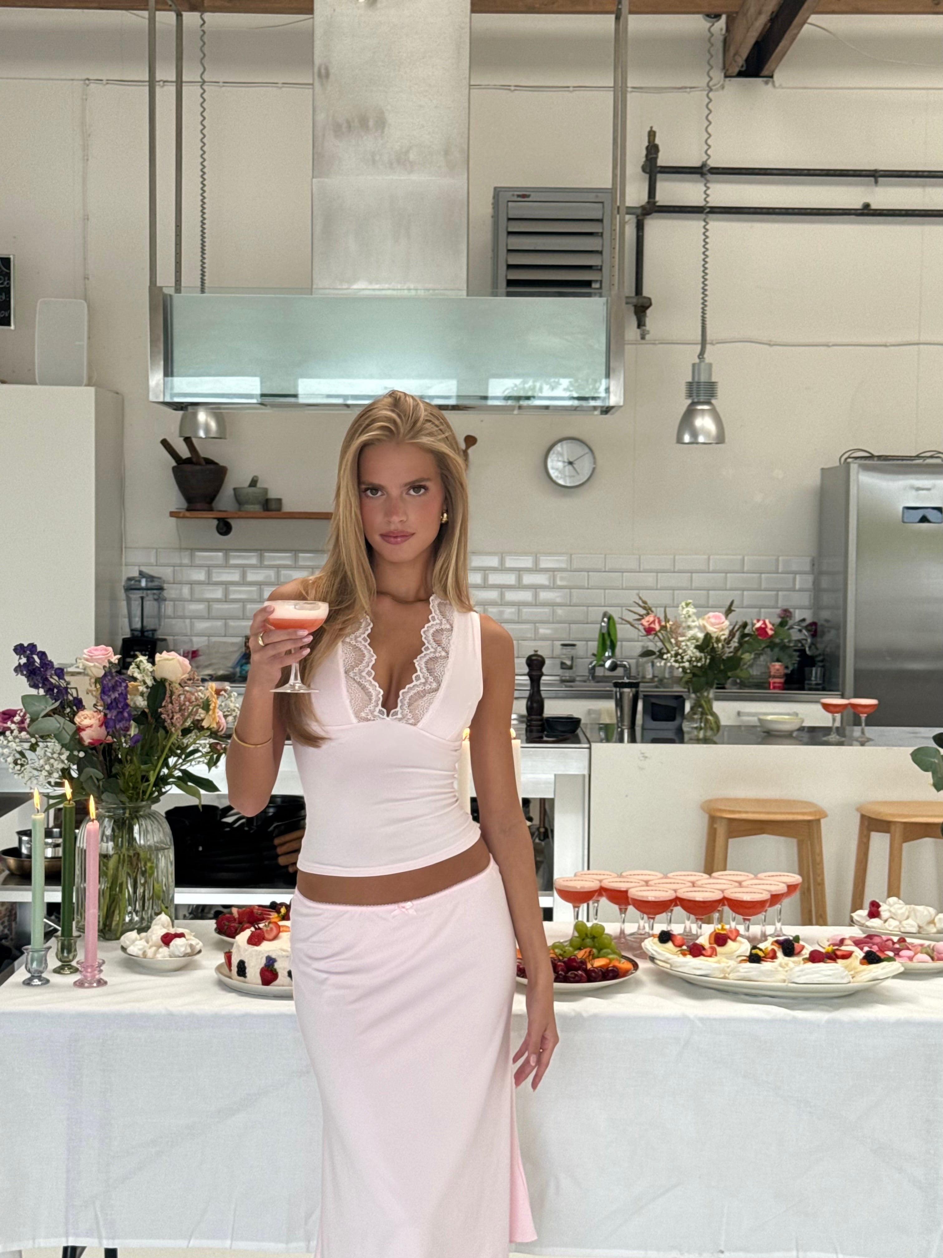 Lucia basic lace top - lyserød