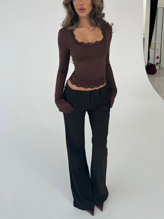 Blair basic lace top - dark brown 