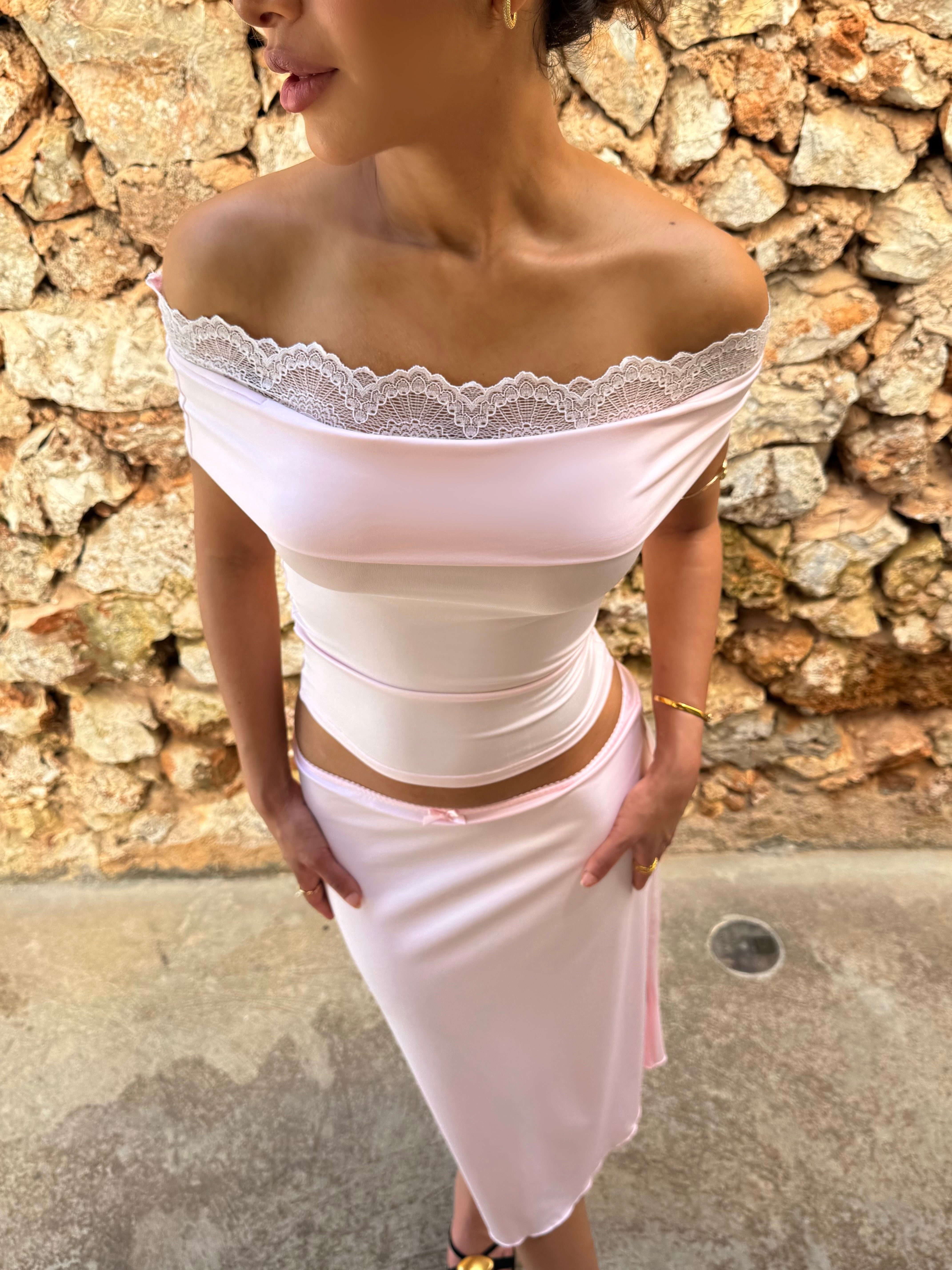 Leda lace top - lyserød