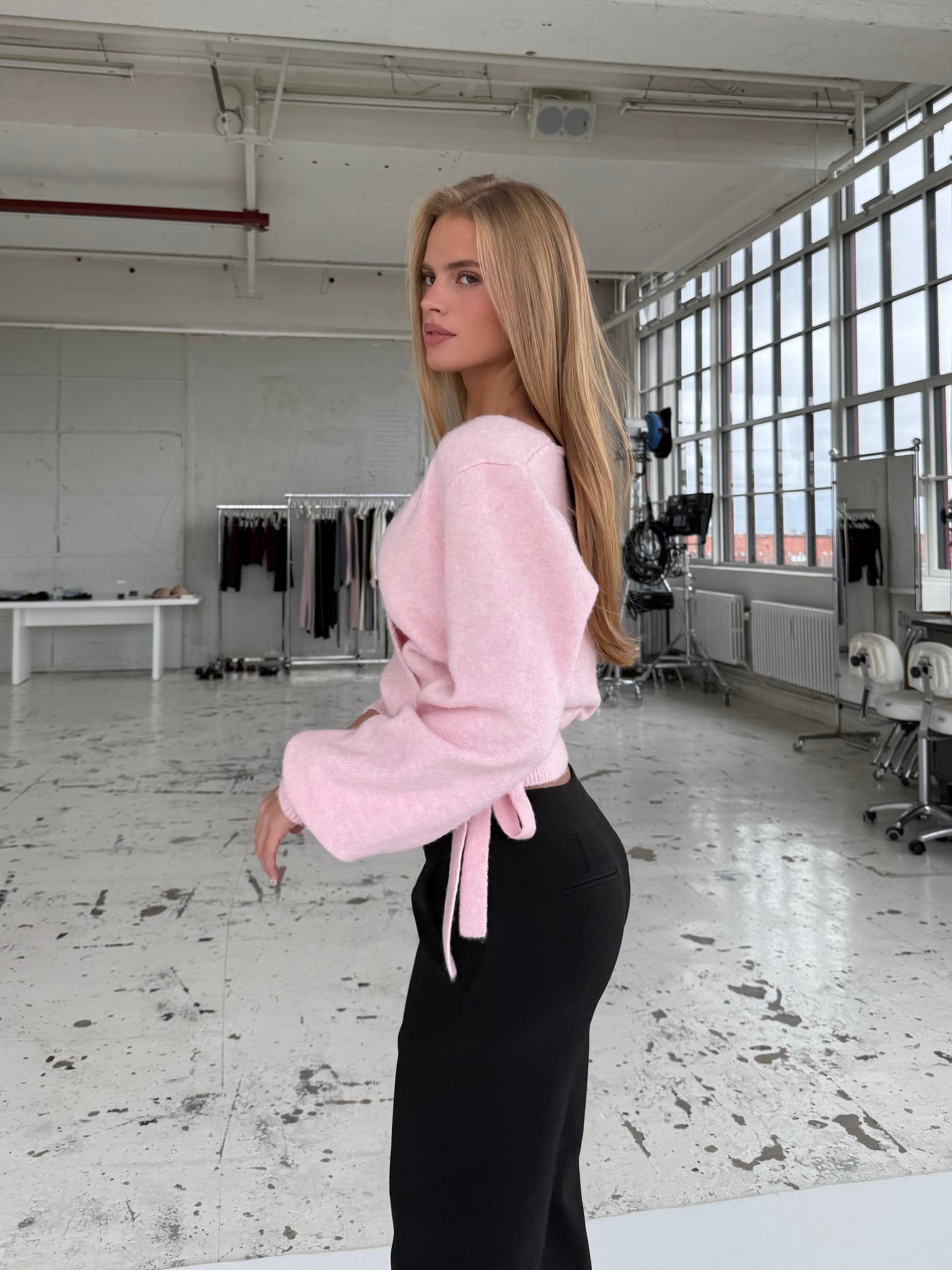 Wool blend wrap cardigan - lyserød