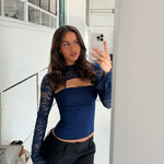 Lara lace long sleeve top - mørk blå